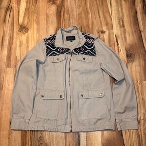 Blu Pepper Womens Utility Jacket Size S Beige Tribal Knit Panel Zip Front Boho